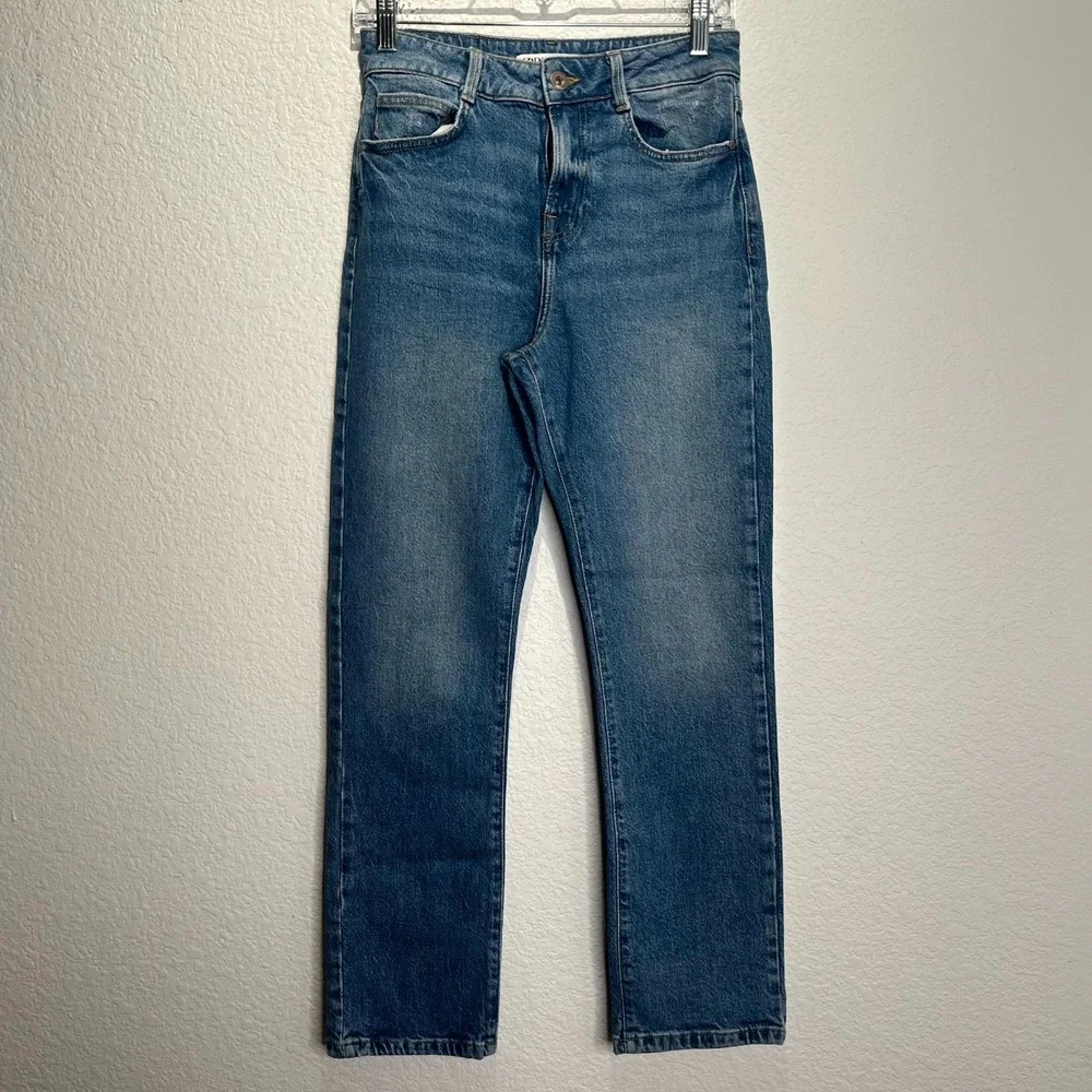 Zara Jeans Women 4 Blue Denim Medium Wash Cotton Straight Leg‎ Casual Streetwear
